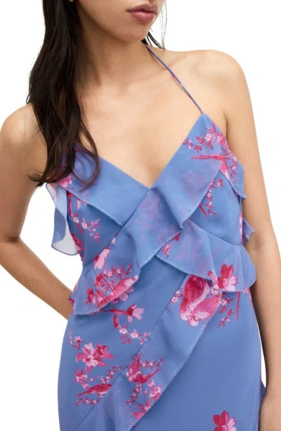Shop Allsaints Marina Iona Floral Halter Maxi Dress In Neon Pink