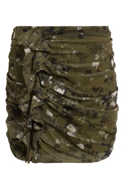 Shop Allsaints Gloria Kora Ruched Miniskirt In Khaki Green