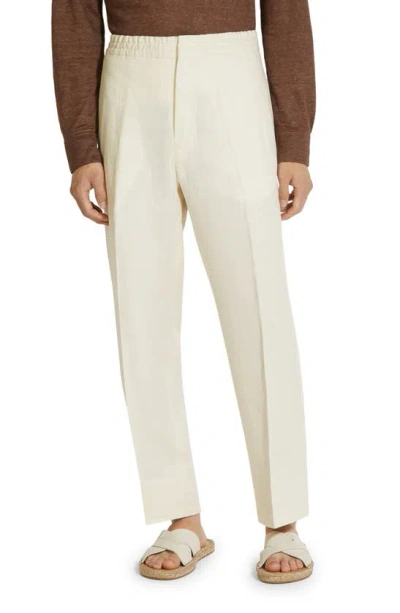 Zegna Elasticized Waist Regular Fit Linen Pants In Calcare