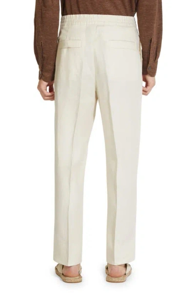 Zegna Elasticized Waist Regular Fit Linen Pants In Calcare