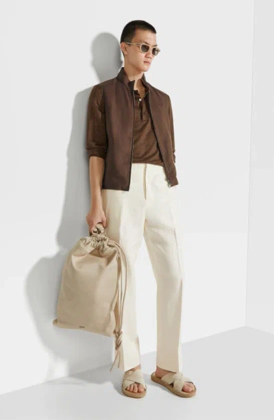 Zegna Elasticized Waist Regular Fit Linen Pants In Calcare