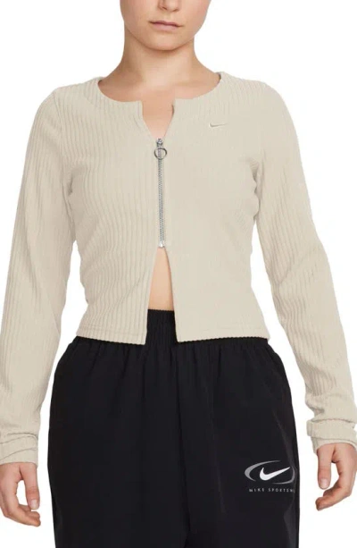 Shop Nike Sportswear Chill Knit Rib Zip Cardigan In Light Orewood/ Light Orewood