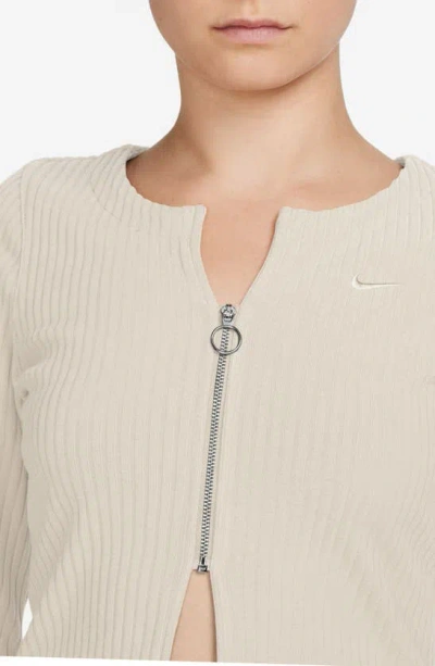 Shop Nike Sportswear Chill Knit Rib Zip Cardigan In Light Orewood/ Light Orewood