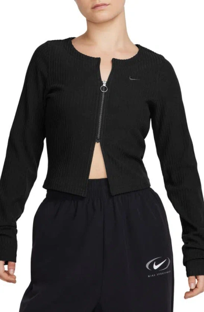 Shop Nike Sportswear Chill Knit Rib Zip Cardigan In Black/ Black