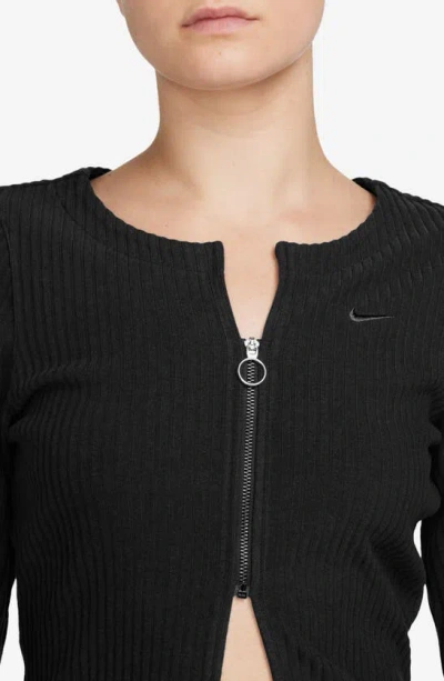 Nike Women's  Sportswear Chill Rib Slim Full-zip Cardigan In Black/ Black