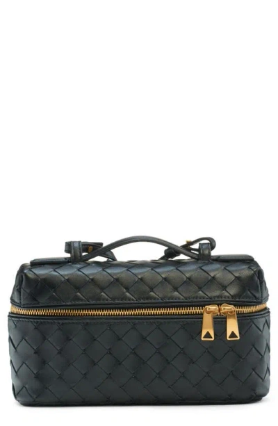 Bottega Veneta Intrecciato Leather Convertible Vanity Case In Black/ Gold