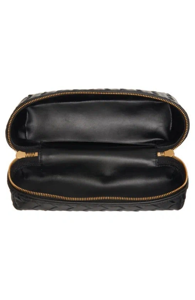 Shop Bottega Veneta Intrecciato Leather Convertible Vanity Case In Black/ Gold