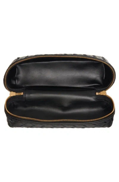 Bottega Veneta Intrecciato Leather Convertible Vanity Case In Black/ Gold