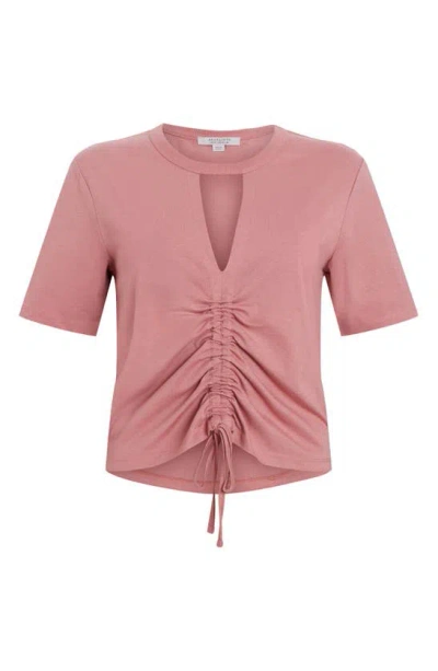 Shop Allsaints Gigi Cutout Ruched Front Cotton T-shirt In Ash Rose Pink