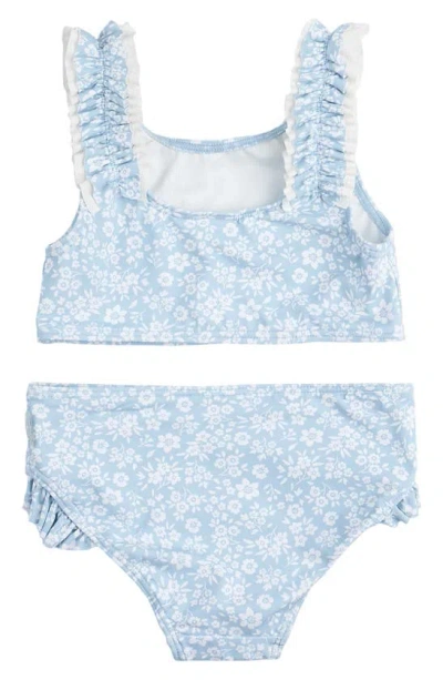Shop Petit Lem Kids' Floral Sky Ruffle Two-piece Swimsuit In Blue