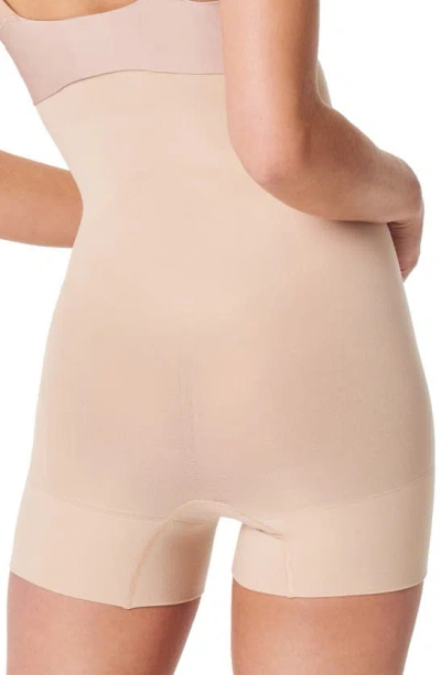 Shop Spanx Everyday Seamless Sculpting High-waisted Shorts In Soft Beige