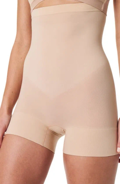 Shop Spanx Everyday Seamless Sculpting High-waisted Shorts In Soft Beige