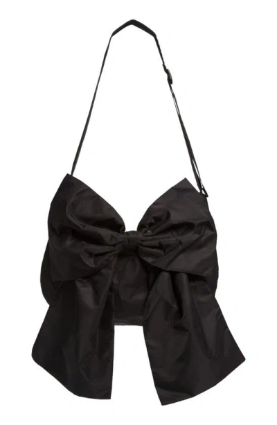 Shop Sandy Liang Verona Bow Nylon Shoulder Bag In Black