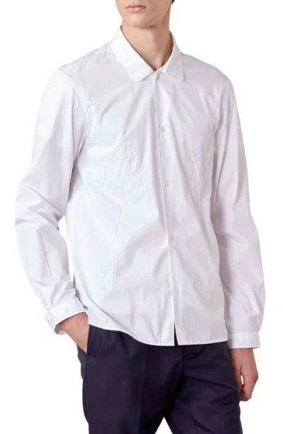 Shop Officine Generale Eloan Embroidered Button-up Shirt In White