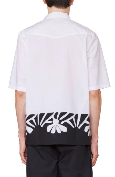 Shop Officine Generale Eren Embroidered Organic Cotton Poplin Camp Shirt In White/ Black