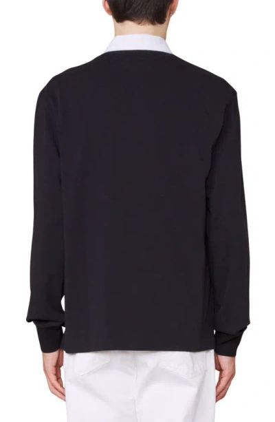 Shop Officine Generale Officine Générale Ryker Long Sleeve Organic Cotton Rugby Shirt In Black