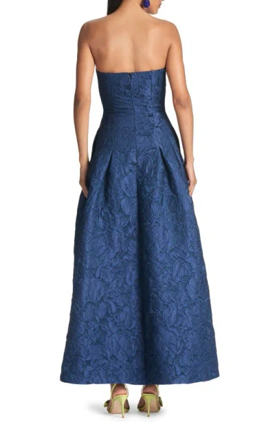 Shop Sachin & Babi Embroidered Floral Jacquard Strapless Gown In Midnight