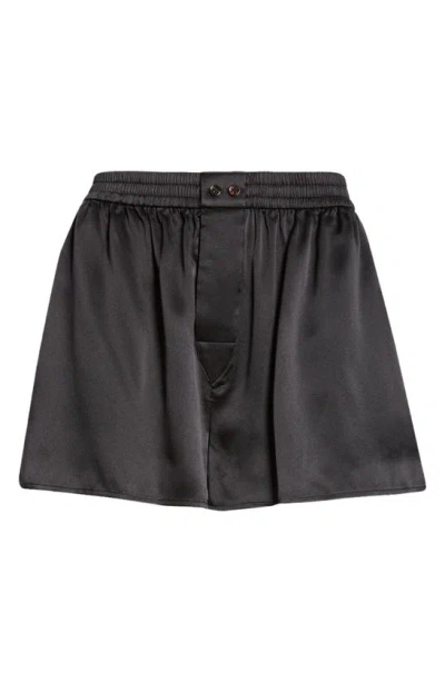 Shop Alexander Wang Logo Cutout Silk Boxer Shorts In Black