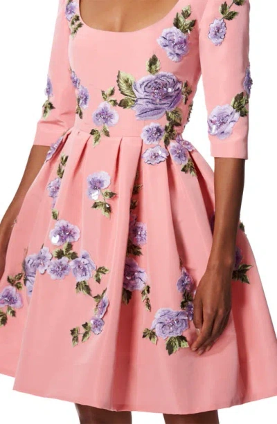 Shop Carolina Herrera Floral Embellished Silk Fit & Flare Dress In Blush