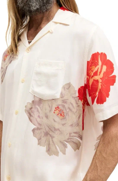 Shop Allsaints Roze Floral Short Sleeve Camp Shirt In Ecru White
