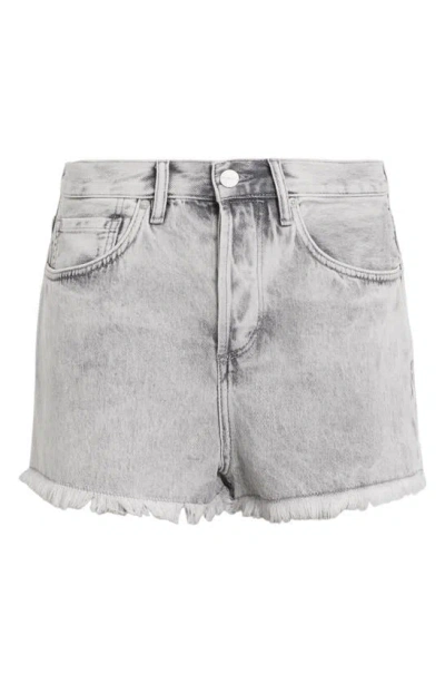 Shop Allsaints Heidi Frayed High Waist Slim Denim Shorts In Snow Grey