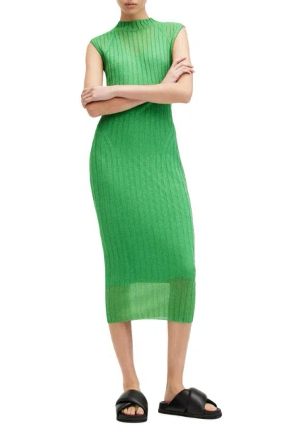 Shop Allsaints Patrice Cap Sleeve Rib Midi Sweater Dress In Bright Green
