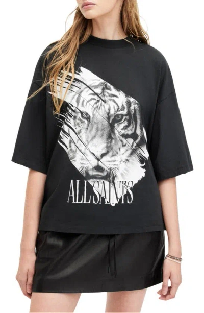 Shop Allsaints Prowl Amelie Oversize Graphic T-shirt In Black