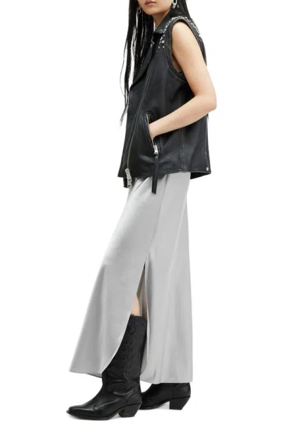 Shop Allsaints Lisa Satin Maxi Dress In Dark Silver
