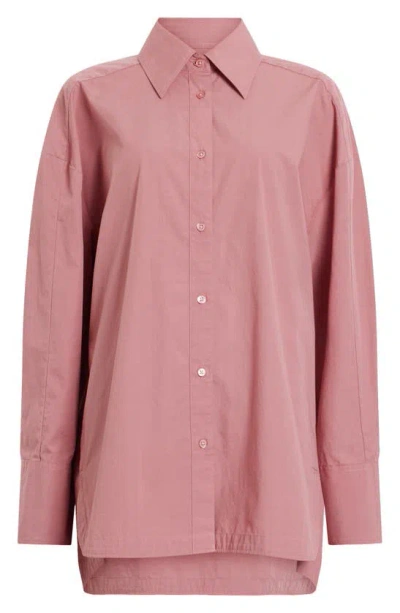 Shop Allsaints Karina Poplin Button-up Tunic Shirt In Ash Rose Pink