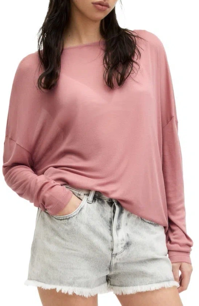Shop Allsaints Rita Oversize Long Sleeve T-shirt In Ash Rose Pink