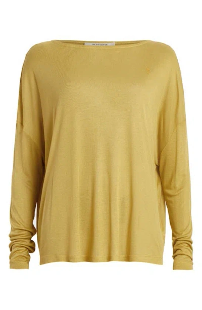 Shop Allsaints Rita Oversize Long Sleeve T-shirt In Golden Palm Green