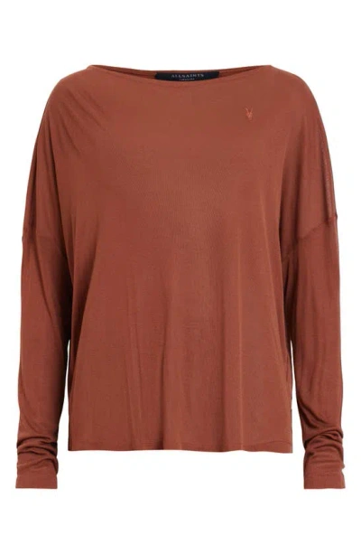 Shop Allsaints Rita Oversize Long Sleeve T-shirt In Brunette Brown