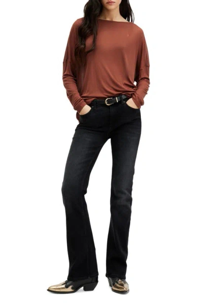 Shop Allsaints Rita Oversize Long Sleeve T-shirt In Brunette Brown