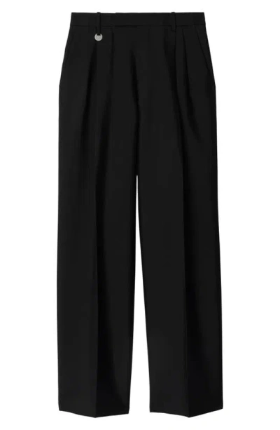 Shop Burberry Pleated Wool & Silk Wide Leg Trousers In Black