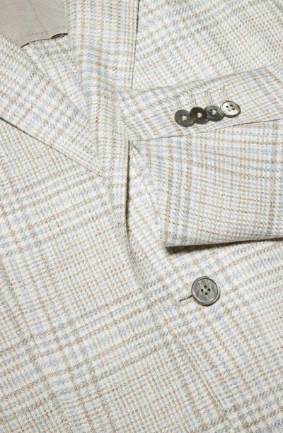Zegna Pink And White Prince Of Wales Crossover Linen Wool And Silk Fairway Jacket In Beige