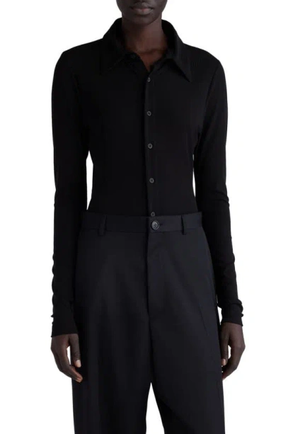 Shop Balenciaga Rib Button-up Shirt In Black