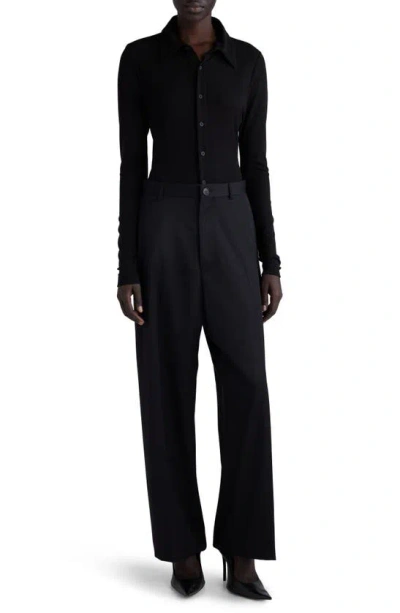 Balenciaga Rib Button-up Shirt In Black