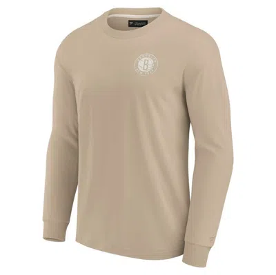 Shop Fanatics Signature Unisex  Khaki Brooklyn Nets Elements Super Soft Long Sleeve T-shirt