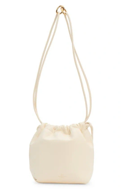 Shop Valentino Mini Vlogo Leather Drawstring Bag In Ivory