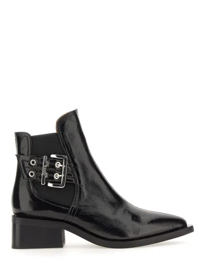 Shop Ganni Chelsea Boot With Chuncky Buckle In Black