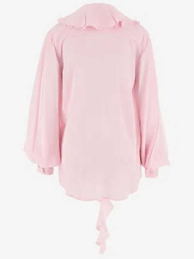 Shop Victoria Beckham Silk Shirt With Ruffles In Pink