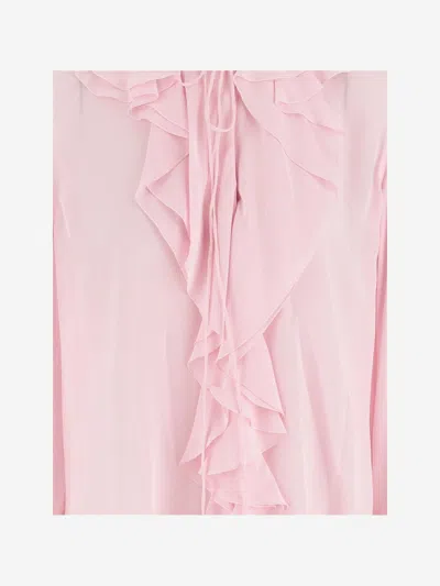 Shop Victoria Beckham Silk Shirt With Ruffles In Pink