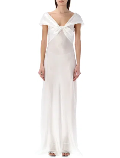 Shop Alberta Ferretti Satin Long Dress In White
