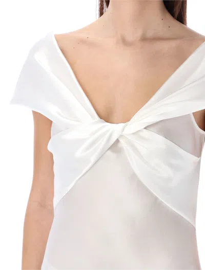 Shop Alberta Ferretti Satin Long Dress In White