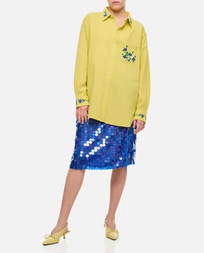 Shop Bode Beaded Chicory Ls Cotton Shirt In Yellow