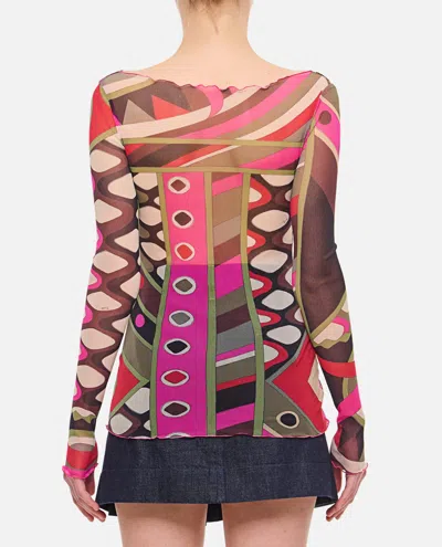 Shop Pucci Printed Mesh Top In Pink