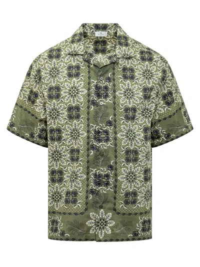 Shop Etro Bowling Shirt With Floral Foliage Print In St Fdo Verde