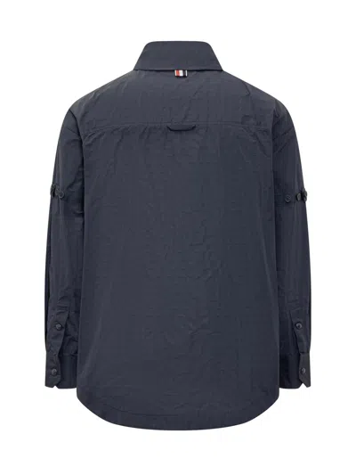 Shop Thom Browne Oversize Shirt With Stitching In Navy