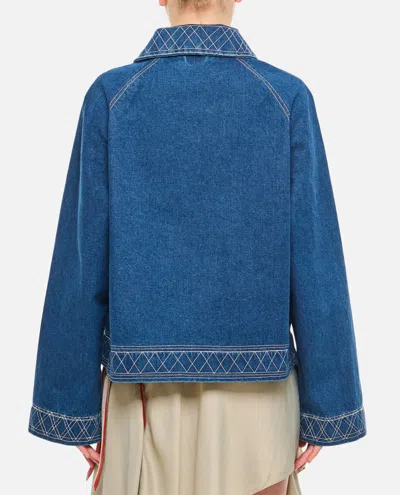 Shop Bode Embroidered Denim Cotton Jacket In Blue