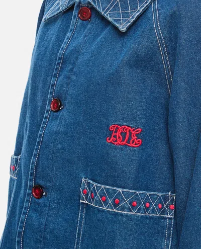 Shop Bode Embroidered Denim Cotton Jacket In Blue